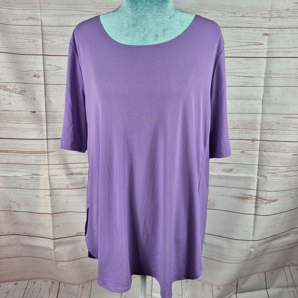 Susan Graver Women’s Large Liquid Knit Purple Short Sleeve Pullover Tunic Top